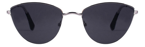 Anteojo De Sol Vulk Loder Gafas Polarizadas Cat Eye Lente Negro S10 Varilla Plateado Armazón Plateado