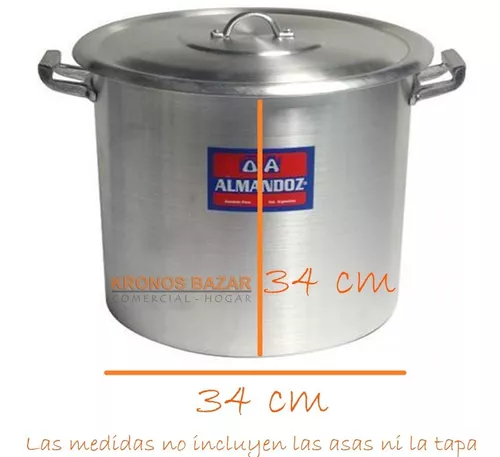 Olla Alta De Aluminio Gastronómica N° 34 Con Tapa 30 Litros