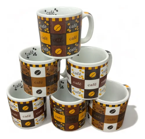 Kit 06 Xicaras De Porcelana 120ml Decoração Café Faixa