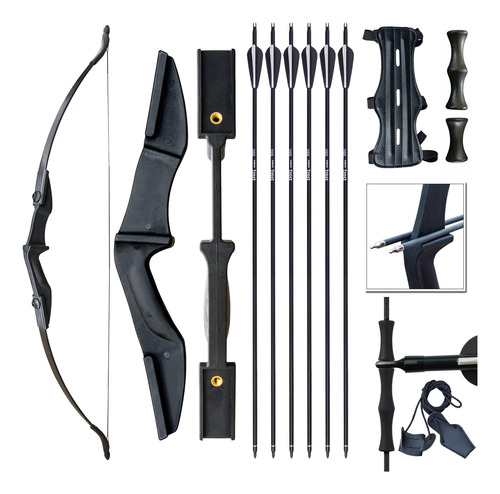 Arco De Tiro Recurvo Para Adultos Principiantes 20-40 Lbs Negro Ambidiestro