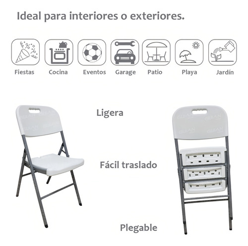 Set 2 Sillas Blancas Plegables Plástico Alta Densidad