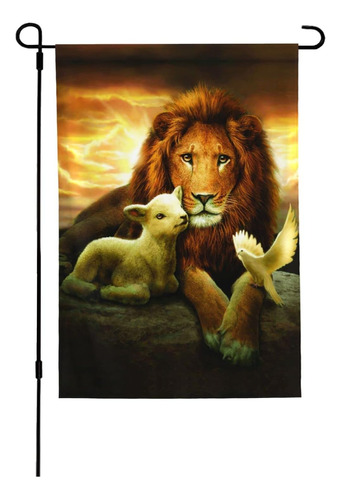 28x40in Bandera De Jardín Sunset Lion Lamb Bird Bandera De J