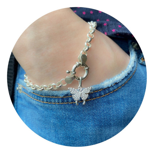 Pulsera Rolo Plata 925 Con Dije Mariposa (le4477)