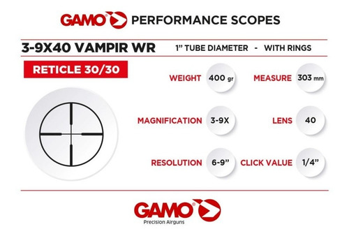 Mira Telescópica Gamo 3-9x40 Vampir Con Láser Y Luz De Flash