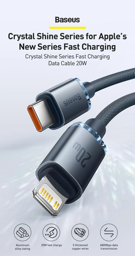 Cabo Carregador Turbo Usb C Lightning 1,2 Metro Baseus