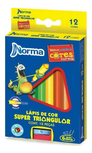 Lapis De Cor 12 Cores Super Triangular Norma Jumbo Cor 12 Cores