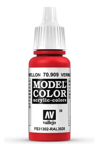 Vallejo Model Color 17ml Pintura Acrílica Color 28 Bermellón 70.909