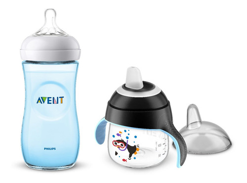 Kit Mamadeira Petala Avent 330ml 6m+ E Copo Pinguim 200ml