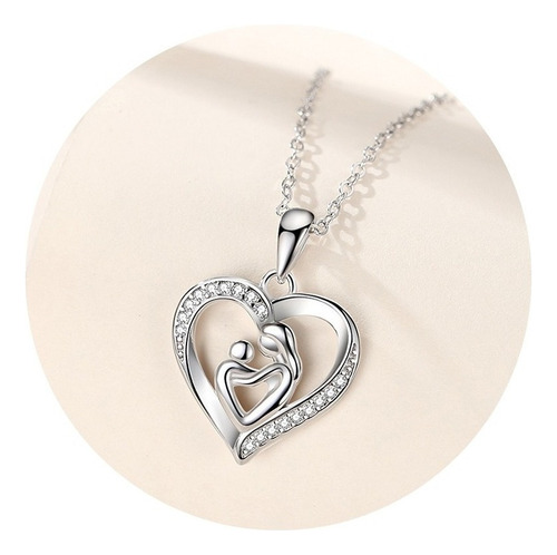 Collar Colgante Corazón Plata S925 Circón Madre Hijo Regalo