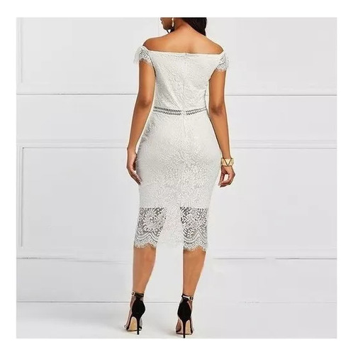 Vestido De Mujer Elegante Con Cuello En V Y Encaje Ajustado
