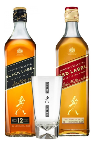 Whisky Johnnie Walker Red Label + Black Label + Vaso