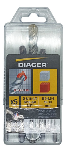 Kit De Brocas 3 Filos P/ Concreto 3/16 A 1/2 Optima3 Diager