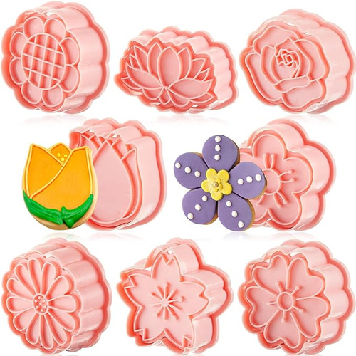 Cortador Galletas Con Forma Flor 8 Piezas Moldes Plastico Ro