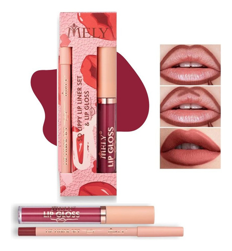 Labial Lipgloss Mate + Delineador Liner Larga Duracion Mely