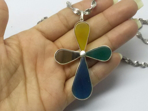 Mega Pingente Cruz Com 4 Pedra Gotas De Ágata Cores Variadas