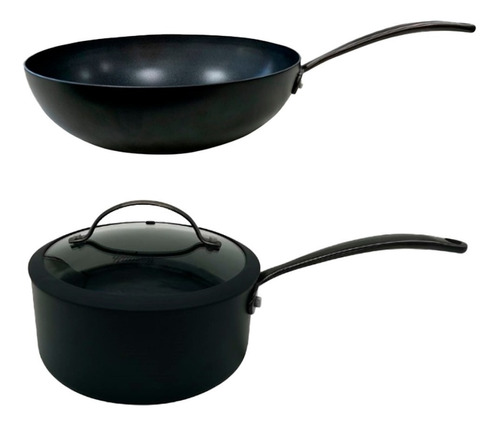 Set Total Black Cacerola 20 Cm Mango Wok 30cm Antiadherente