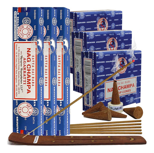 Nag Champa - Varillas De Incienso De 0.53oz X 3 Y Soporte Pa