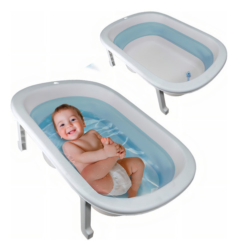 Bañera Plegable Antideslizante Bebés Tina De Baño Portátil Color Azul