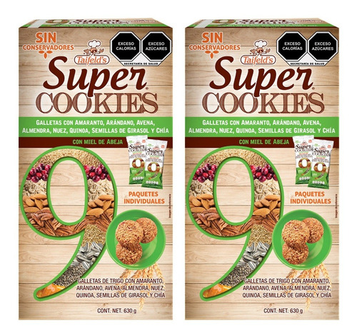 Imagen 1 de 6 de 2 Cajas Galletas Super Cookies 630g Taifelds Miel Superfoods