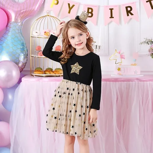 Vestido De Ni a Manga Larga Vestido Estrella Fiesta Cuotas