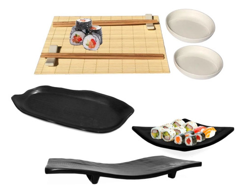 Conjunto Para Sushi Com Hashis, Pratos, Molheiras E Suportes