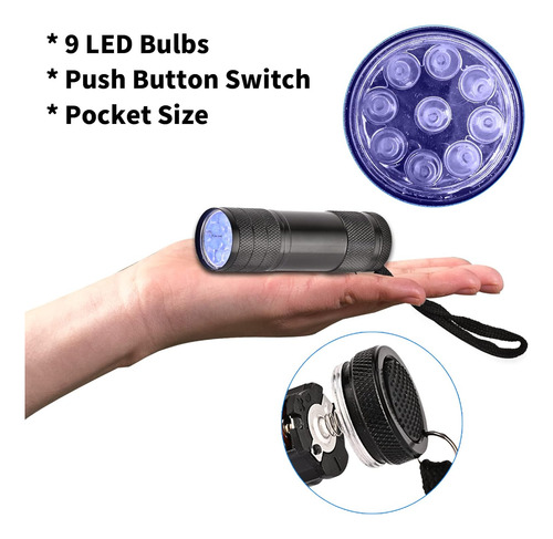 Linterna De Luz Negra Uv Portátil Con 9 Led