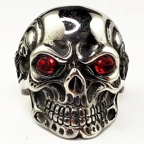 Anillo Calavera Ojos Rojos Esqueleto Acero Inoxidable Hombre