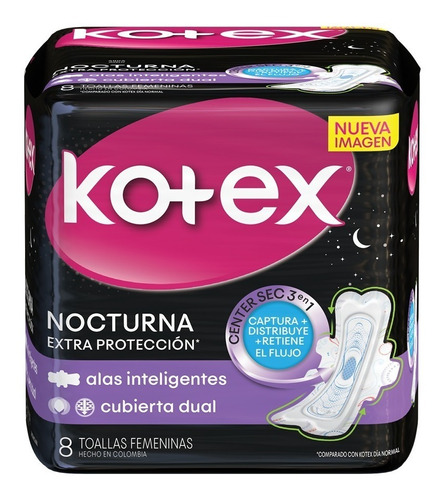 Toalla Femenina Kotex Evolution Nocturna X 8 Unidades