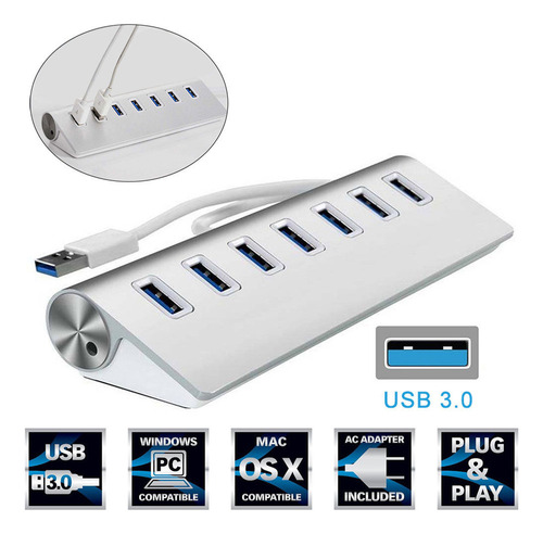 Hub Usb 3.0 High De 7 Puertos Para Ordenadores Portátiles Y