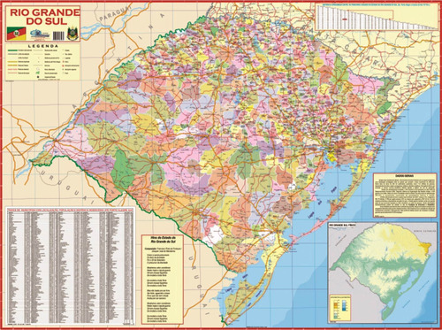 Mapa Estado Do Rio Grande Do Sul Sc 1cm X 90cm Gigante Mercado Livre