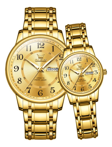 Reloj Olevs, 2 Unidades, Luminoso, Con Calendario De Negocio Color Del Fondo Dorado