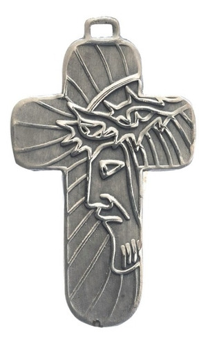 Cruz Cristo De Alpaca Bañado En Plata, Con Cadena De Acero