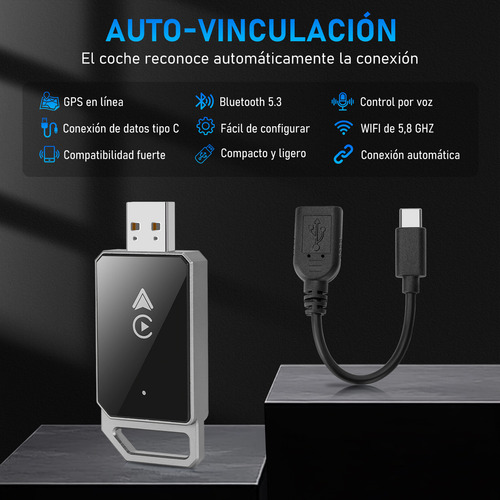 Carplay Gllai Ky4129s Android Auto Sem Fio Wi Fi Universal Adaptador suporte Bluetooth 2 em 1 Caixa Metálica Legal com Iphone Ios 10 Android 11 Cor Preto
