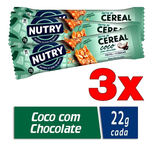 Kit Com 3 Barras Nutry Coco Com Chocolate 22g Pacote X3