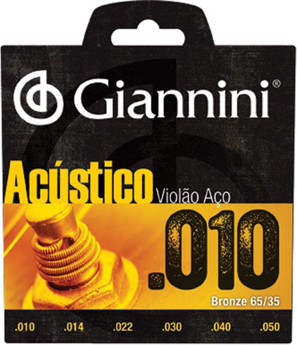 Encordoamento Violão Aço 010 Giannini Acústico 65/35