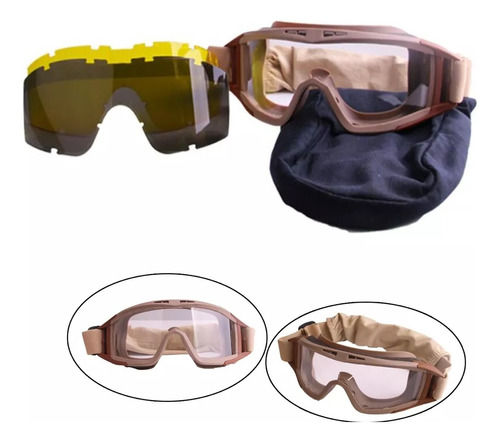 Lentes De Tiro Militares Airsoft Táctica Goggles 3 Lentes