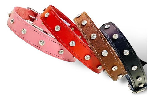 Collar Cuero Con Brillantes Para Perros Medianos Y Grandes