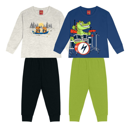 Kit 2 Conjuntos Moletom Infantil Menino Blusa E Calça 