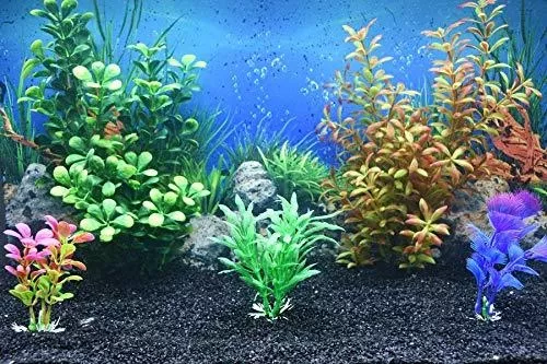 Bosmarlin Artificial Aquarium Plants Set 12 Pack Plastic Fish Tank Decoration Safe for Fish Non-Toxic&Soft 