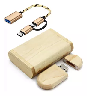 Memoria De Madera Adaptador Usb 64gb Tipo C Más Caja De Ma