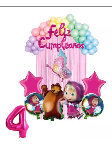 Set Globos Decoración Feliz Cumpleaños Masha Y El Oso Fiesta