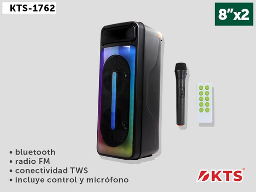 Bocina Amplificada 8 PuLG. Bluetooth, Usb, Aux, Fm, Kts-1762
