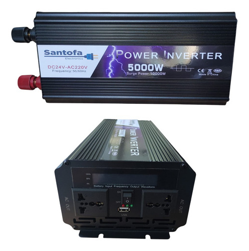 Inversor De Corriente 24v A 220v 5000w 1 Usb 2 Sockets Lcd