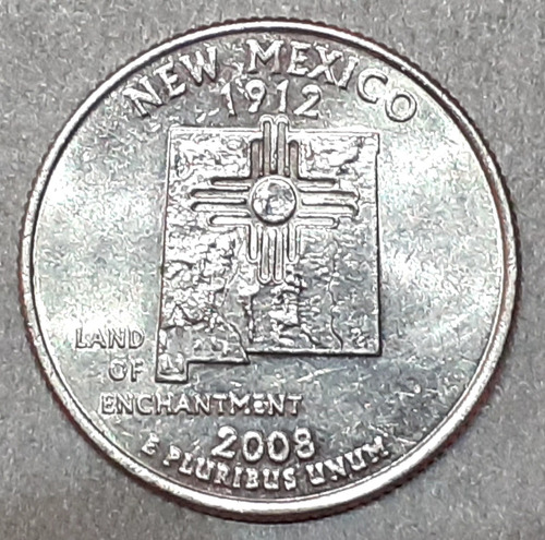Moeda Quarter Dollar New México 2008 Origem Usa. Km#422 