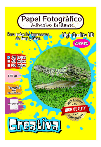 Papel Fotográfico Adhesivo Brillante 135g X 20 Hojas Blanco