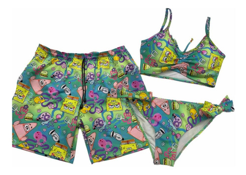 Dúo Combo Dama Y Caballero Bob Nickelodeon Short Y Bikini