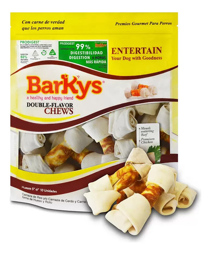 Hueso De Carnaza De Res Y Pollo Barkys Premio Perros 10pz