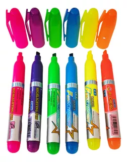 12 Marcador Plumon Util Escolar Resaltadores 6 Colores Neon