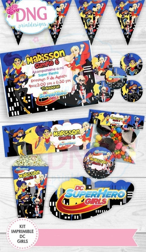Imagen 1 de 1 de Kit Imprimible Invitaciones Candy Bar Png / Dc Comic Girls