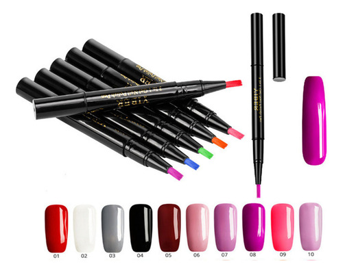 Bolígrafo De Uñas 3 En 1 De 10 Colores Para Decoración De Uñ